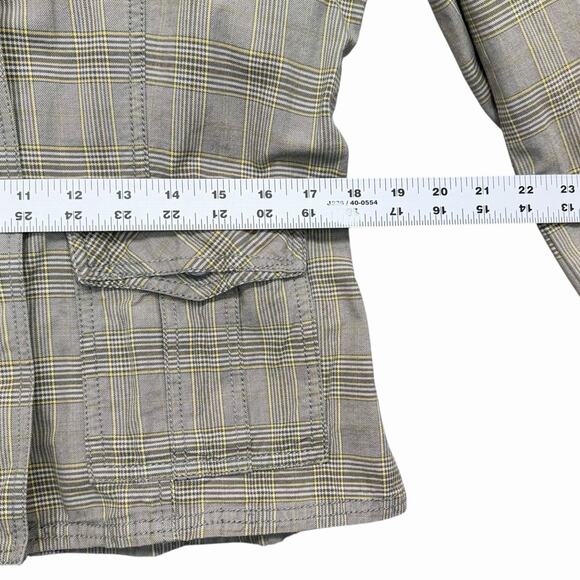 Street One Womens Plaid Military Jacket Sz L Olive Green Yellow Utility Unlined - Picture 4 of 12